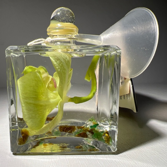 Other - Lifetime Candles Small Cube Oil Lamp Green Orchid Glass Handmade USA